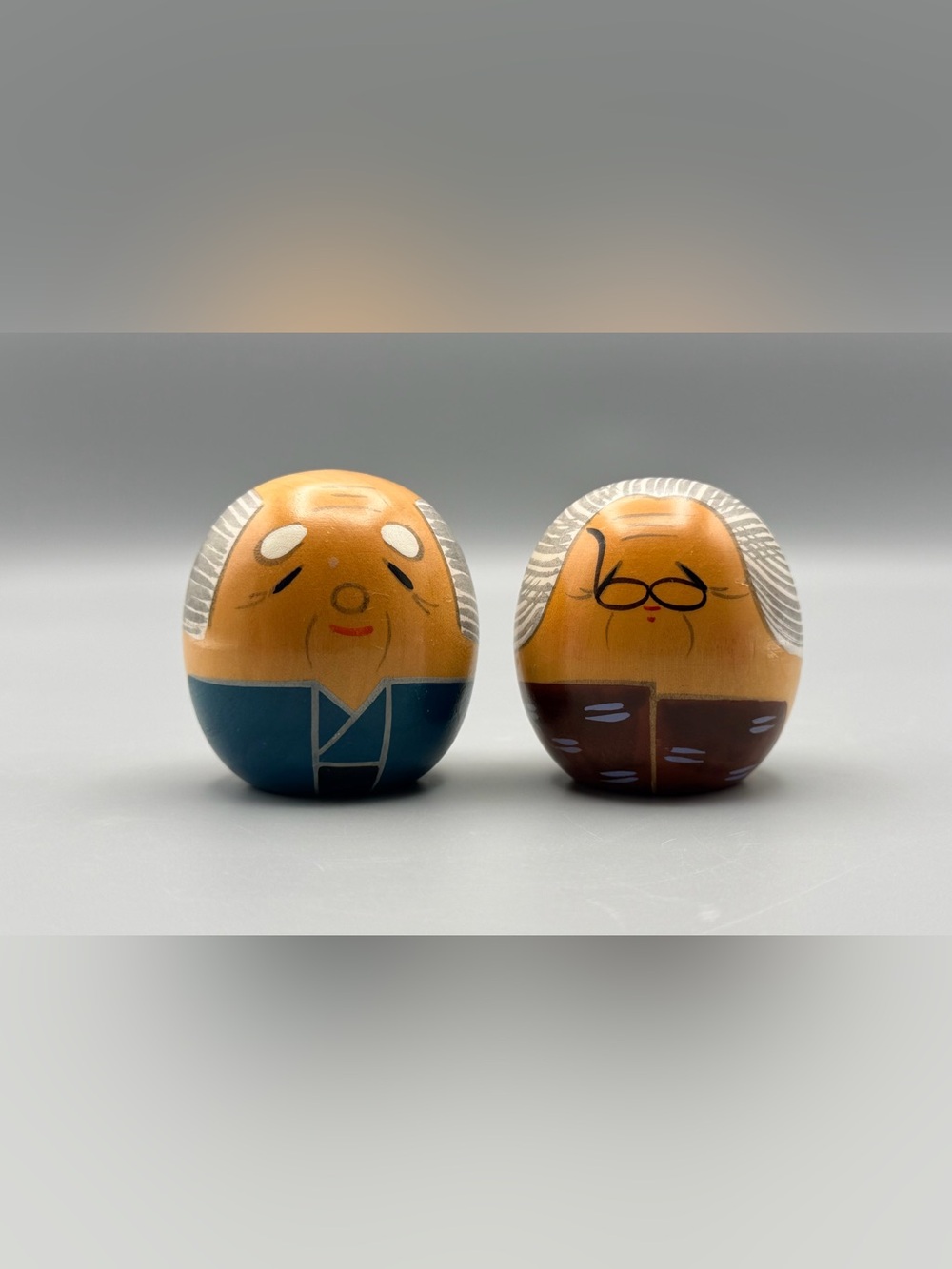 Set of 2 Sosaku Kokeshi Dolls Rare Elderly Grandparents Hand Crafted EUC